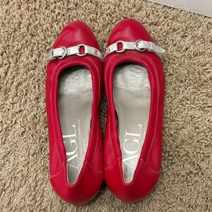 AGL Red Leather Flats with Silver Buckle